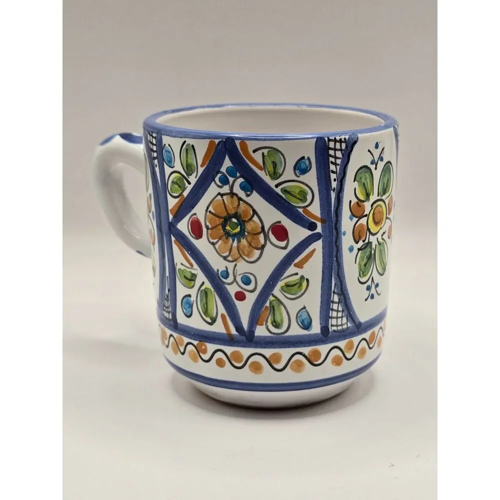 Cruz Pottery Mug Toledo Spain w/ Handle Hand Made & Painted Floral EUC